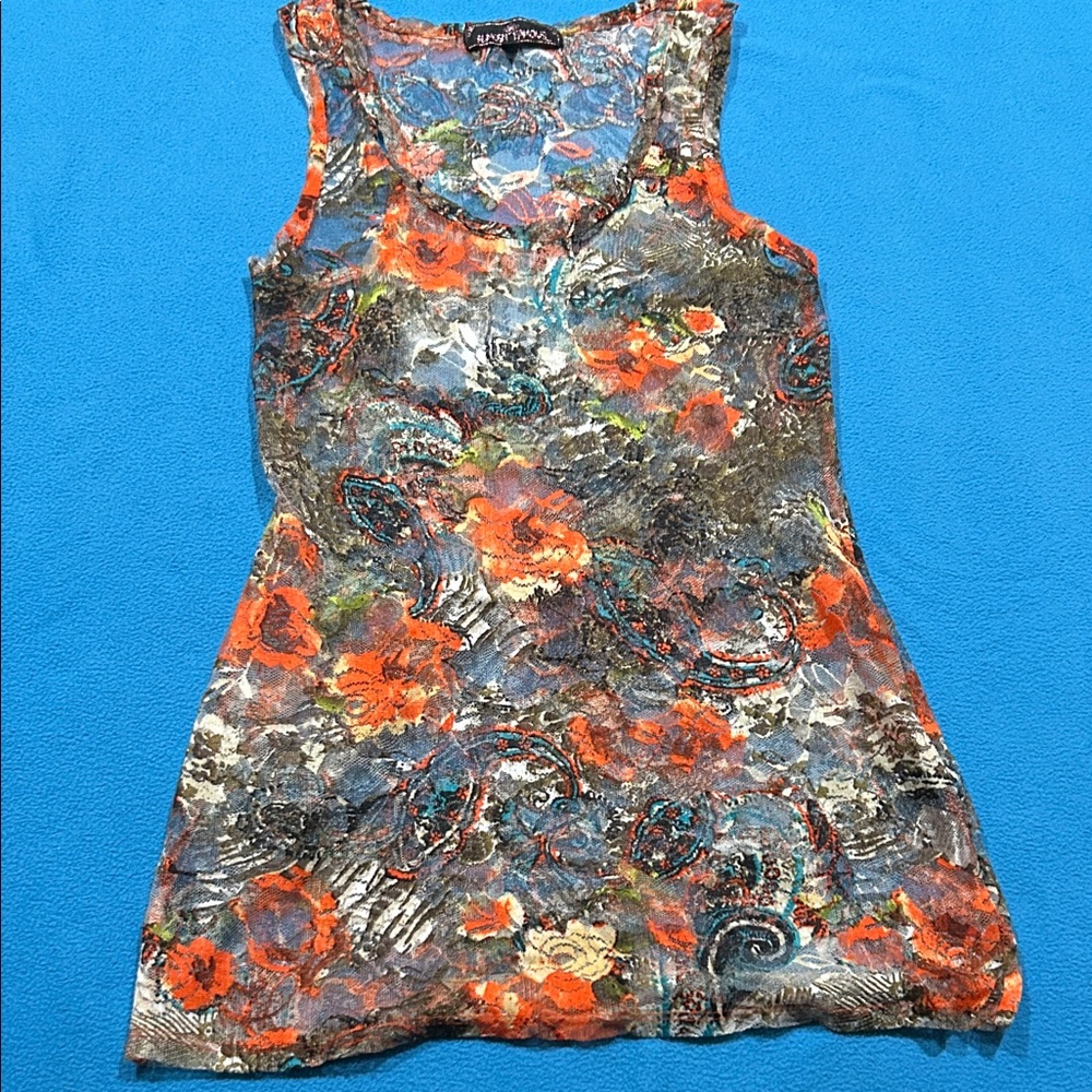 Almost Famous Orange Floral Paisley Tank Top